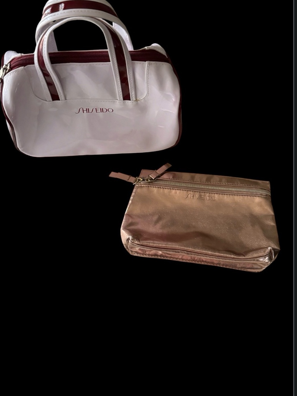 Shiseido White and Rose Gold Cosmetic Bag Tote and gold cosmetic Bag